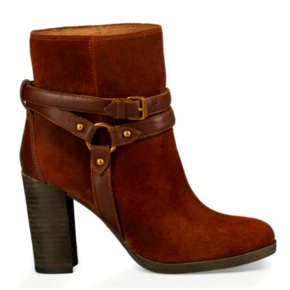Ugg Dandridge Suede Heeled Boot Hardware Buckle Designer Slip-On #685 New